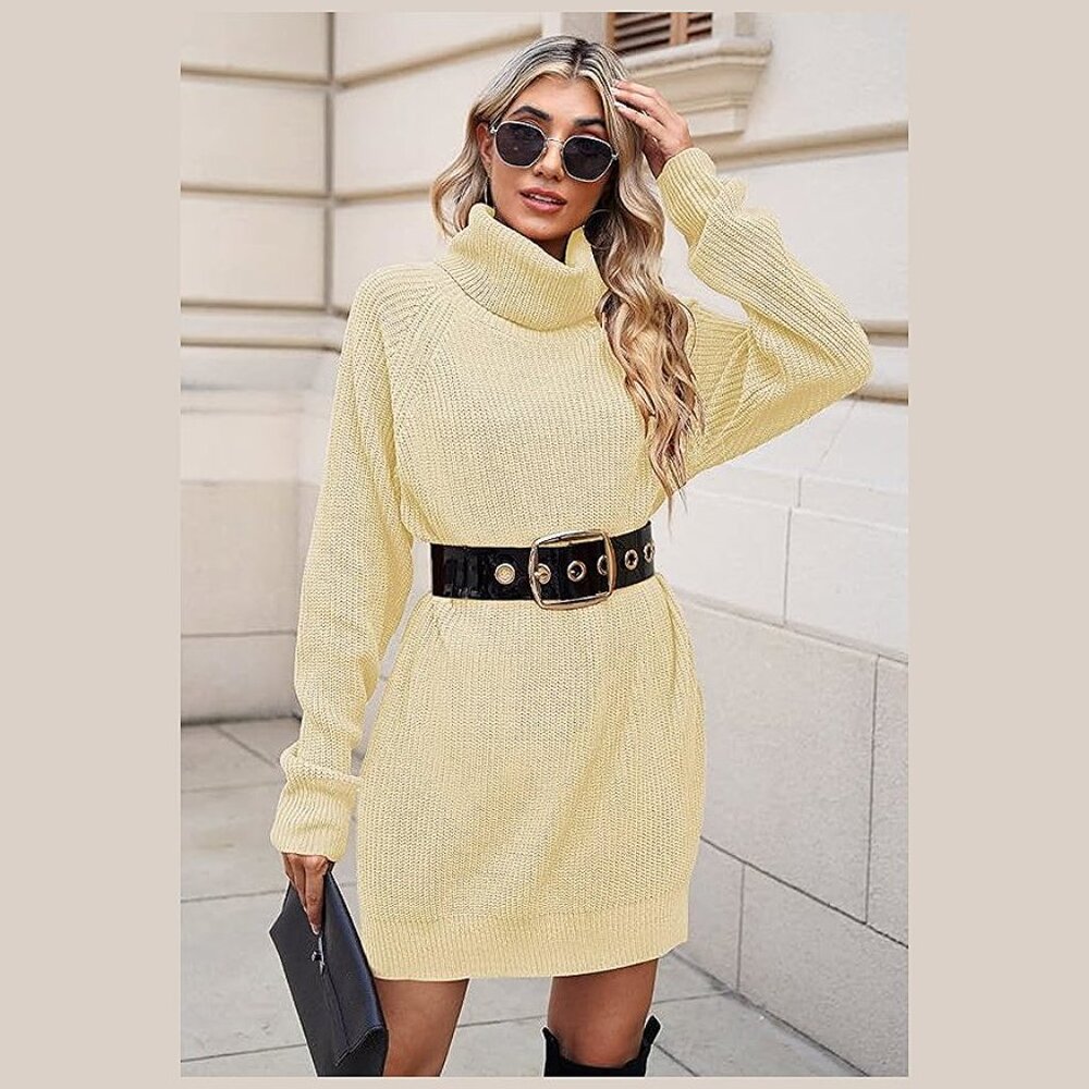 Women's Loose Turtleneck Oversize Long Pullover Sweater Dress Rouge Rose Pink - Picture 5 of 8